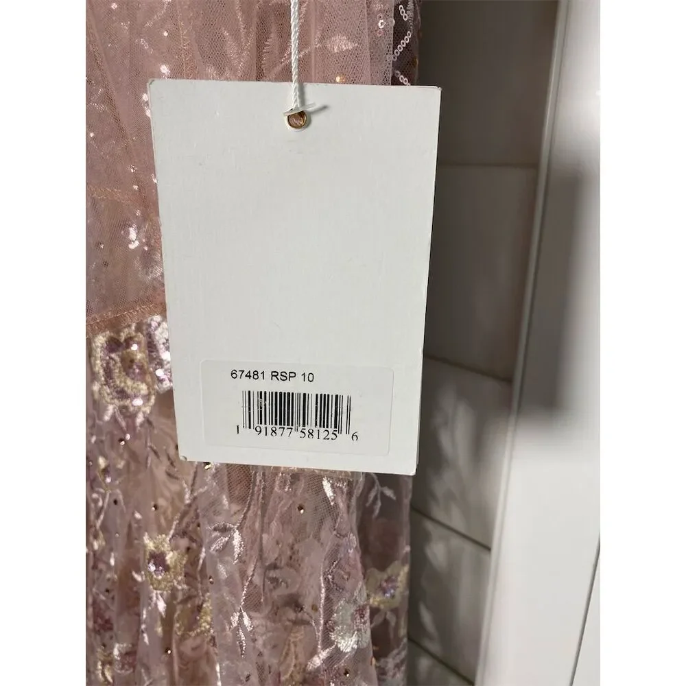 $598 Mac Duggal Women's Size 10 Pink Floral Embellished Sleeveless Gown - Picture 6 of 8